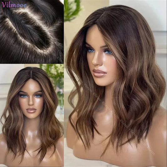 Highlight Brown Short BOB Glueless Silk Base Lace Wigs